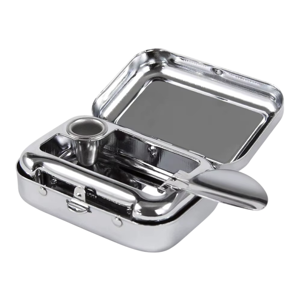 Mini przenośny metalowy popielniczek 4.5x6x2 cm Kapsułkowy popielniczek ze stali nierdzewnej Stolikowy popielniczek z zamykanym wiekiem 1