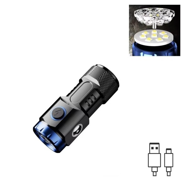 Mini Rechargeable LED Torch S-521 8.1 × 3.1 × 3.1 cm USB-C Magnetic Clip 6 Modes Side Light Pocket EDC blue