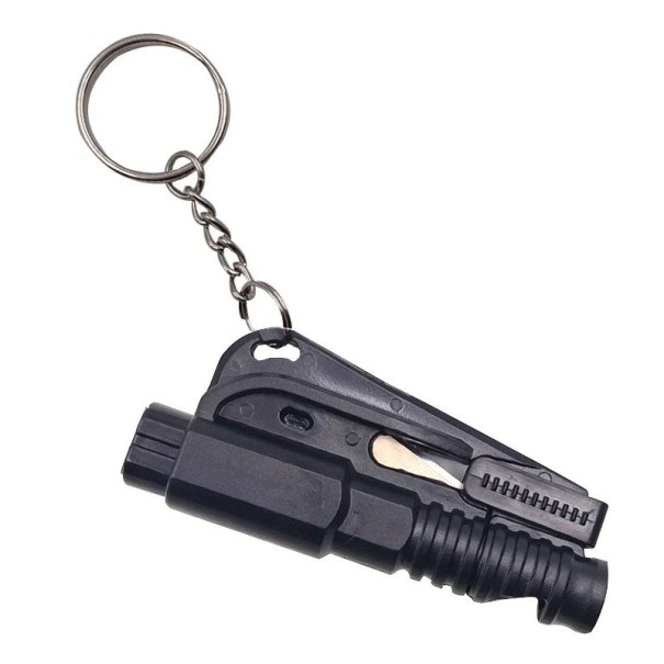 Mini Rescue Safety Hammer 7,5x3,5 cm kulcstartó vészhelyzeti üvegtöréshez és biztonsági övvágáshoz műanyag autós menekülési kalapács fekete