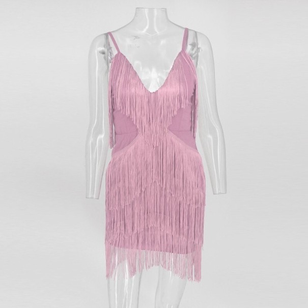 Mini rochie cu franjuri roz deschis L