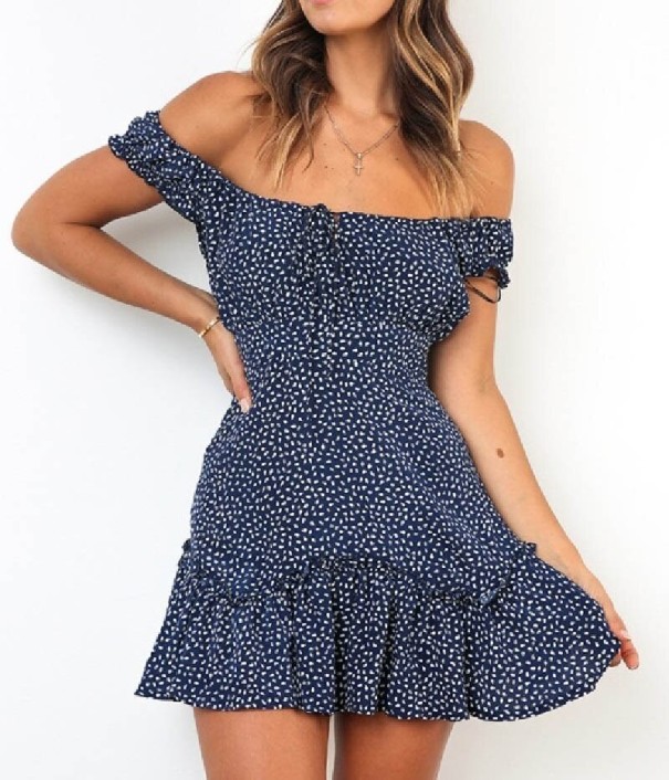 Mini rochie cu volane albastru inchis M