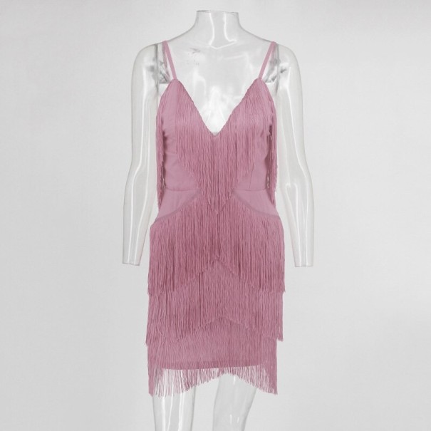 Mini rochie de lux cu franjuri roz M