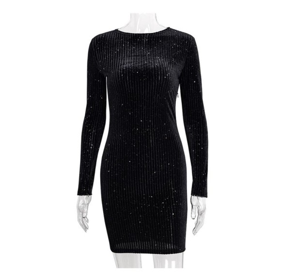 Mini rochie de lux cu mâneci lungi negru L