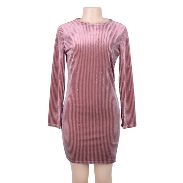 Mini rochie de lux cu mâneci lungi roz L
