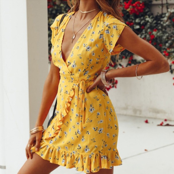 Mini rochie galbenă pentru femei, cu imprimeu L