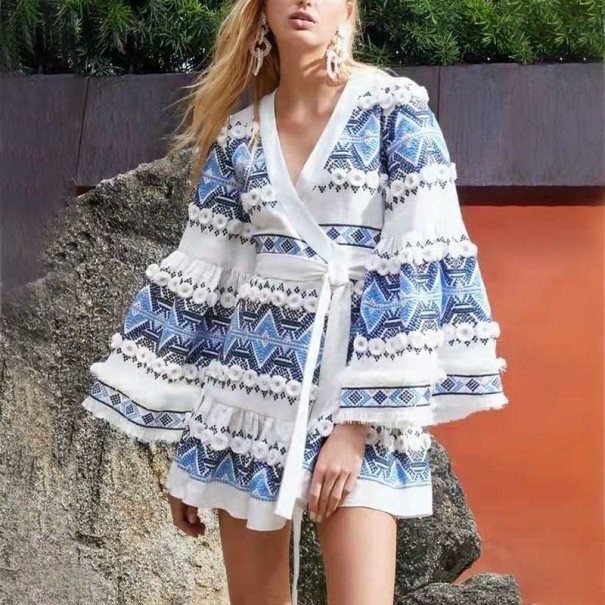 Mini rochie originală cu mâneci lungi albastru M