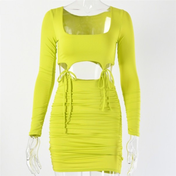 Mini rochie pentru femei din două piese galben neon S