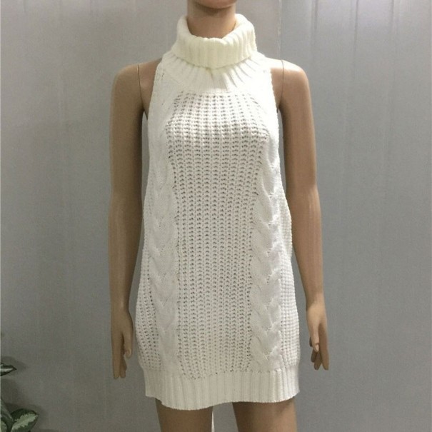 Mini rochie pulover pentru femei cu spatele gol alb
