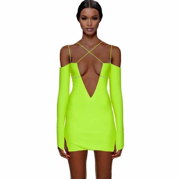 Mini rochie sexy cu decolteu mare verde neon S