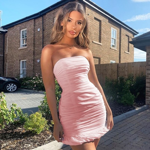 Mini rochie stretch fara bretele roz deschis S