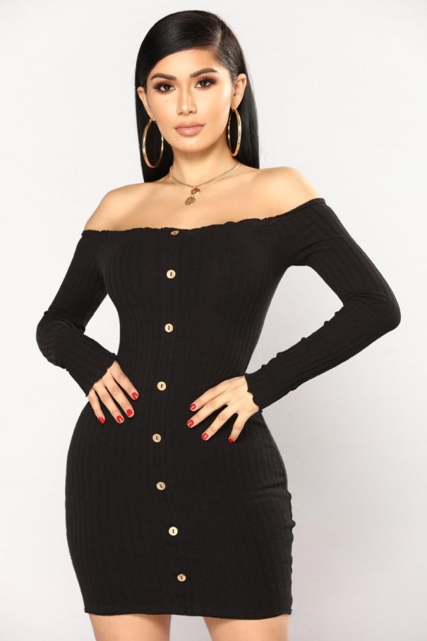 Mini rochie tricotată fără bretele negru XL