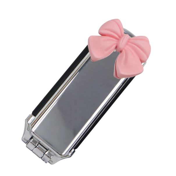Mini sammenfoldelig rejsekam med spejl 11 x 4 cm Sølv lommebørste til hår med sløjfe Luftpude masserende tænder rosa