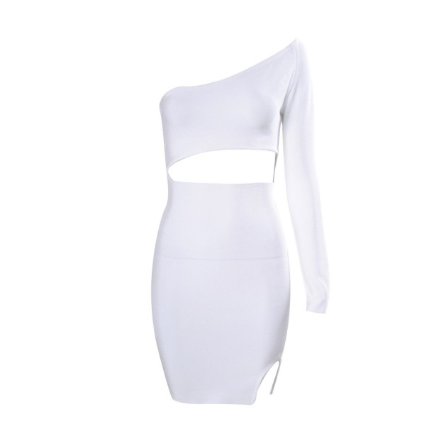 Mini šaty s jedným rukávom biela M