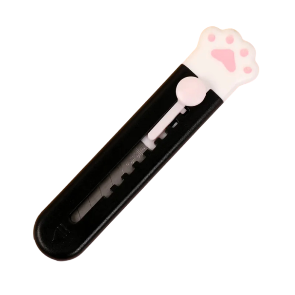 Mini-Schneidemesser 9,2 cm mit Pfotenmotiv Pink Weiß Schwarz Farbe Süßes Büromesser für Papier Verpackung Schulbedarf Sicheres Design schwarz