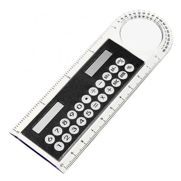 Mini Solar Calculator in Ruler Shape with Magnifying Glass black