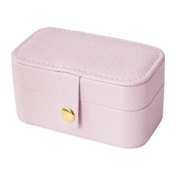 Mini šperkovnice s přihrádkami na prsteny a náušnice 9,5 × 5 × 5 cm z umlé kůže bílá malý organizér na šperky do zásuvky nebo na stolek růžová