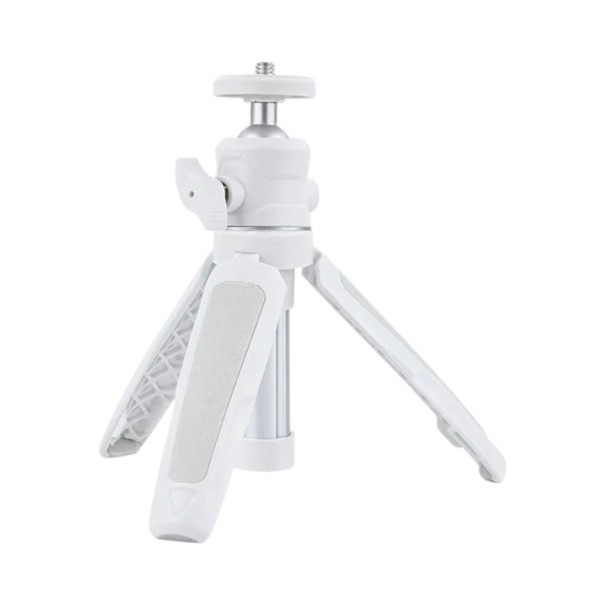 Mini stativ til telefon og kamera med kuglehoved Bordstativ og håndtag 2i1 Udsugningssøjle Sammenklappelige ben Hvid til vlogs 1