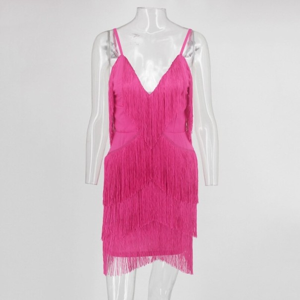 Mini sukienka z frędzlami ciemny róż L