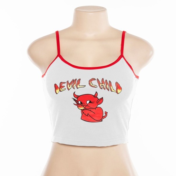 Mini-Tanktop für Damen mit Teufelsaufdruck weiß M