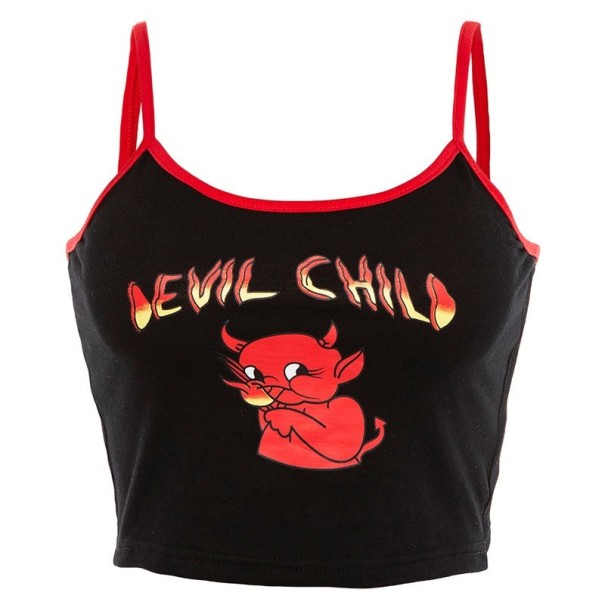 Mini tanktop med djævleprint til kvinder sort S