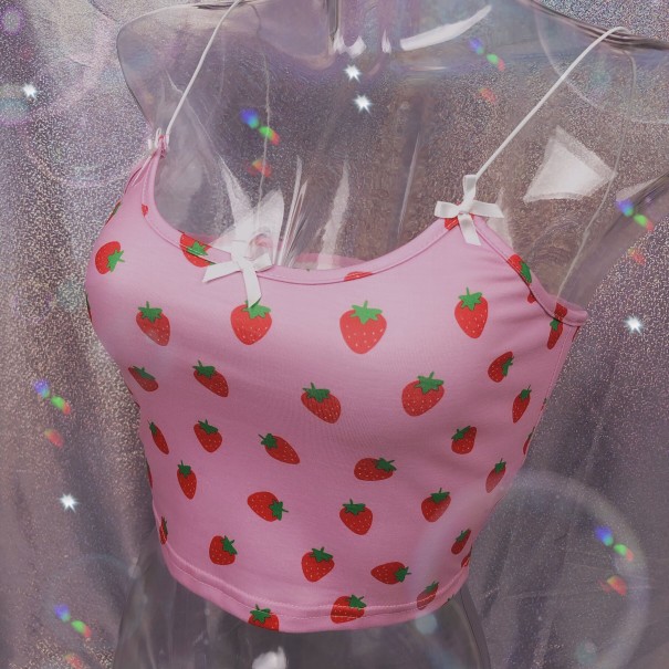 Mini tanktop voor dames met aardbeienprint roze XS