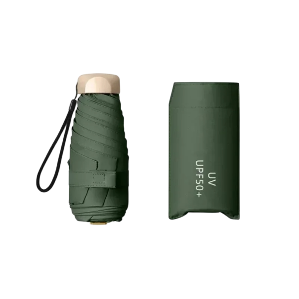Mini-Taschenschirm 19x5x5 cm Faltbarer Regenschirm mit UV-Schutz Vinyloberfläche gegen ultraviolette Strahlung Kompakter Regenschirm für die Handtasche dunkelgrün