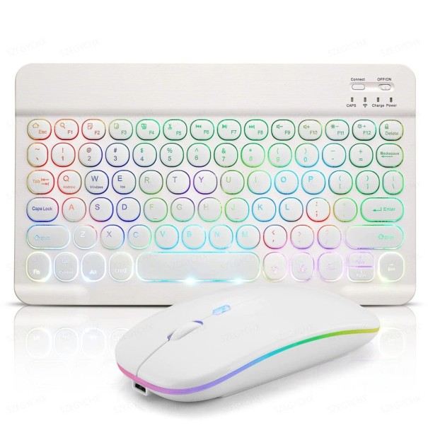 Mini tastiera 15 x 25 cm e mouse 11 x 6 cm Set di tastiera e mouse per tablet Scrittura compatta e controllo del dispositivo Accessori pratici per lavoro o studio bianco