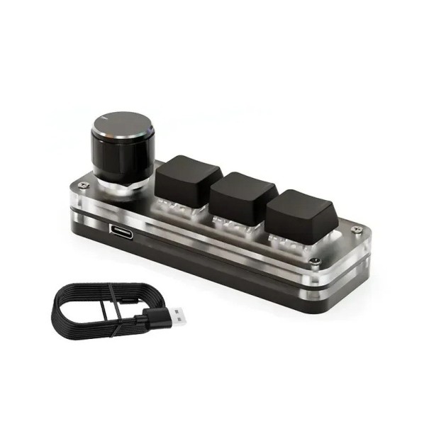 Mini teclado mecânico 3 teclas e botão rotativo com retroiluminação RGB Programação de macros Teclado para jogos USB Interruptores vermelhos preto
