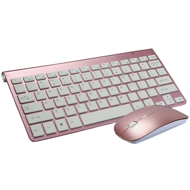 Mini teclado sem fios com rato rosa