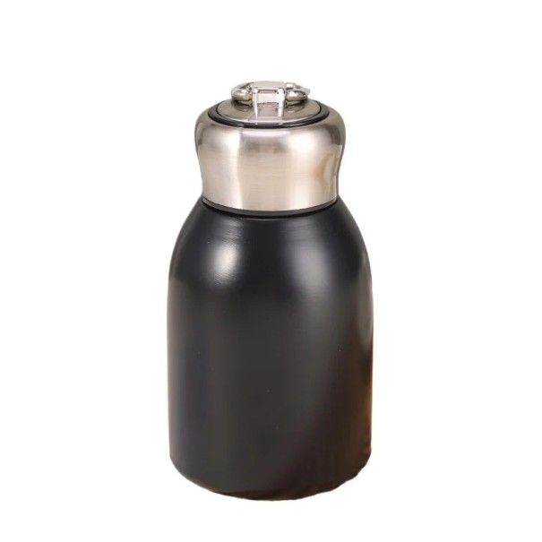 Mini termos 300 ml, termos próżniowy, stal nierdzewna 304, przenośny termos z uchwytem, z pokrywką i uchwytem do noszenia czarny