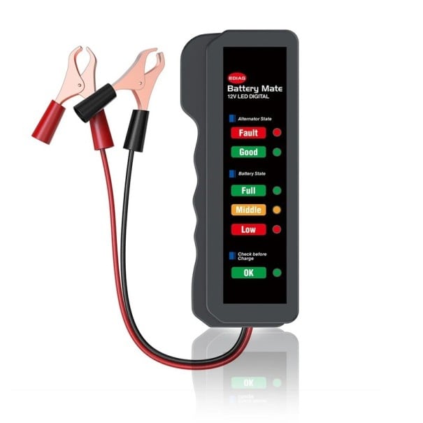 Mini-Tester Autobatterie und Alternator EDIAG Battery Mate 12 V mit 6 LED-Dioden zur Diagnostik der Ladung für Auto und Motorrad dunkelgrau