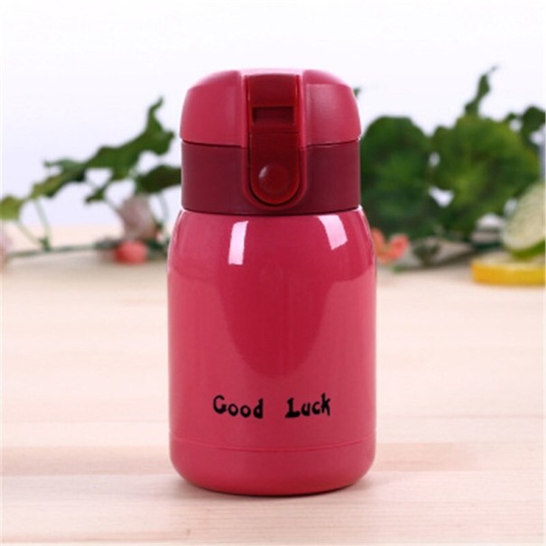 Mini thermoskan met opschrift 200 ml donkerroze