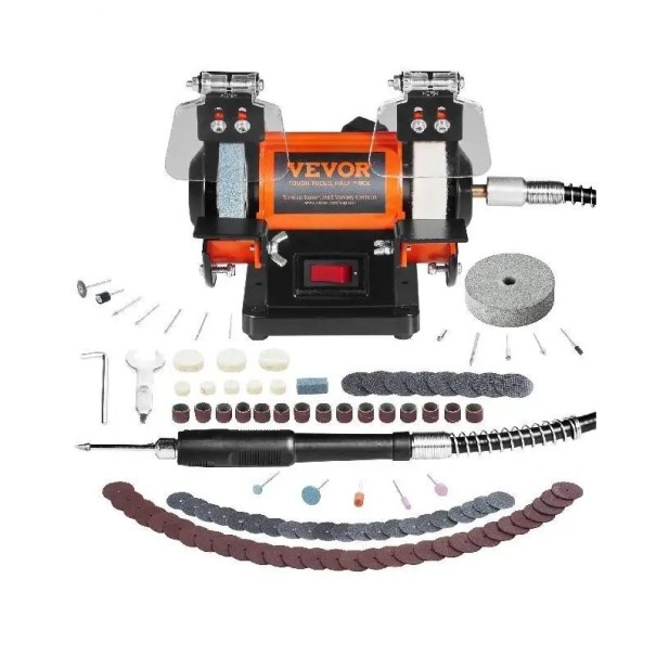 Mini-Tischschleifmaschine mit bürstenlosem Motor 16,2×13,1×16,8 cm zweiköpfiger Polierer metallisch orange-schwarz zum Schleifen, Polieren und Gravieren