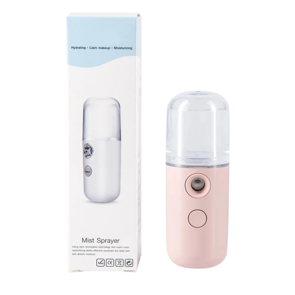 Mini USB Nano Sprayer 30ml 10 x 3,7cm Draagbare Huidbevochtiger Gezichtsverstuiver Hydraterende Mist Reisspray lichtroze