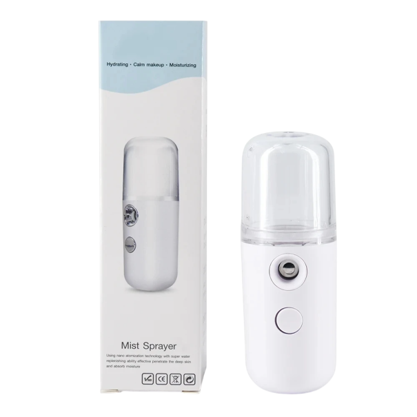 Mini-USB-Nano-Sprühgerät, 30 ml, 10 x 3,7 cm, tragbarer Hautbefeuchter, Gesichtszerstäuber, feuchtigkeitsspendender Nebel, Reisespray weiß