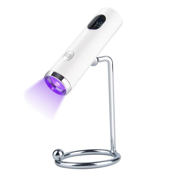 Mini UV LED lampa na nehty Přenosná se stojánkem a digitálním displejem 9 x 2,4 cm 3 W baterie 400 mAh USB-C Na gelové nehty i manikúru bílá