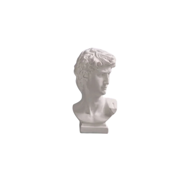 Mini-Vase in Form einer Davidbüste, 6,5 cm, Kunstharz, weiß, massive Statue, künstlerisches Tischaccessoire, Dekoration im klassischen Stil 1