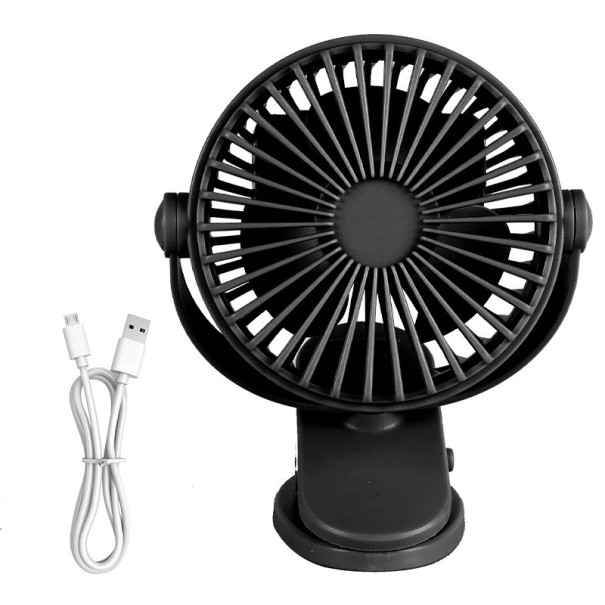 Mini ventilatore con clip 12,5×9×5 cm Ventilatore elettrico portatile con ricarica USB Rotazione a 180° Velocità regolabili Ventilatore da tavolo nero
