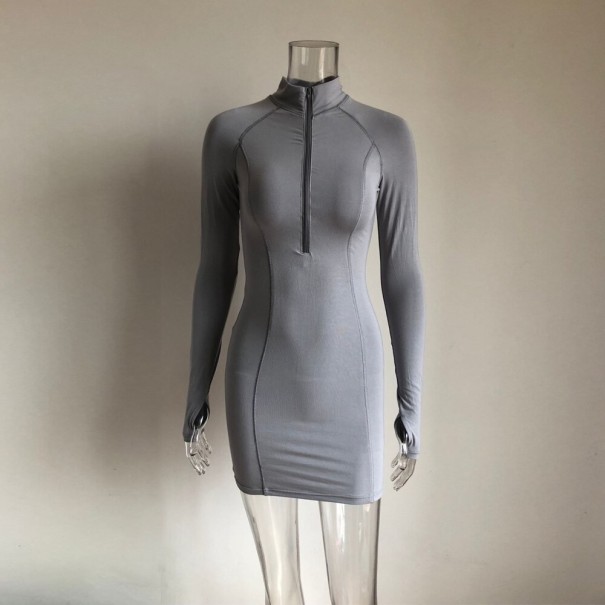 Mini vestido con cuello alto gris L