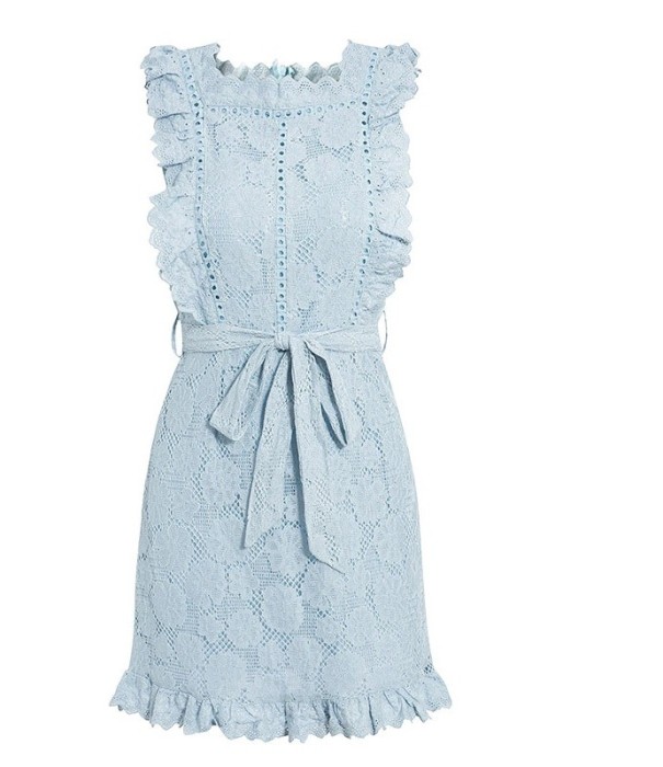 Mini vestido de encaje para mujer azul M