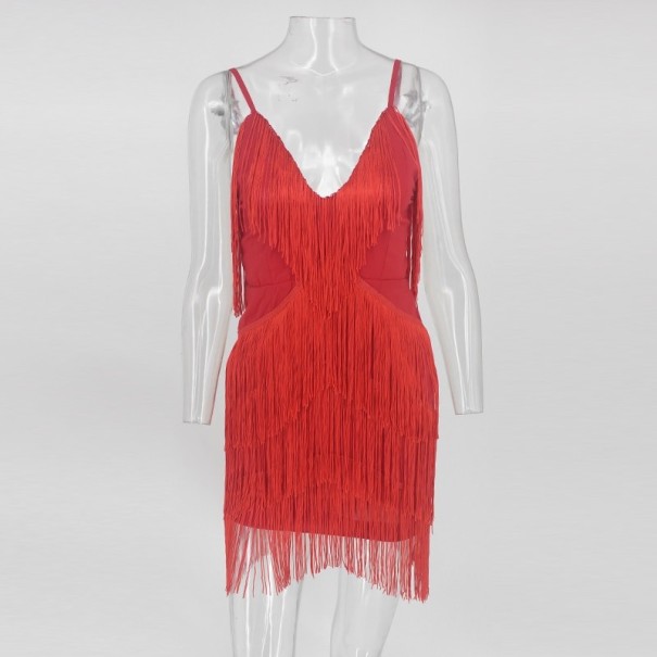 Mini vestidos com franjas vermelho L