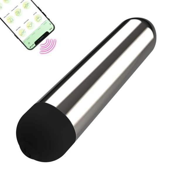 Mini vibrateur en forme de cartouche avec application mobile, taille 8,5 x 1,6 cm, emballage discret pour confort et intimité argenté