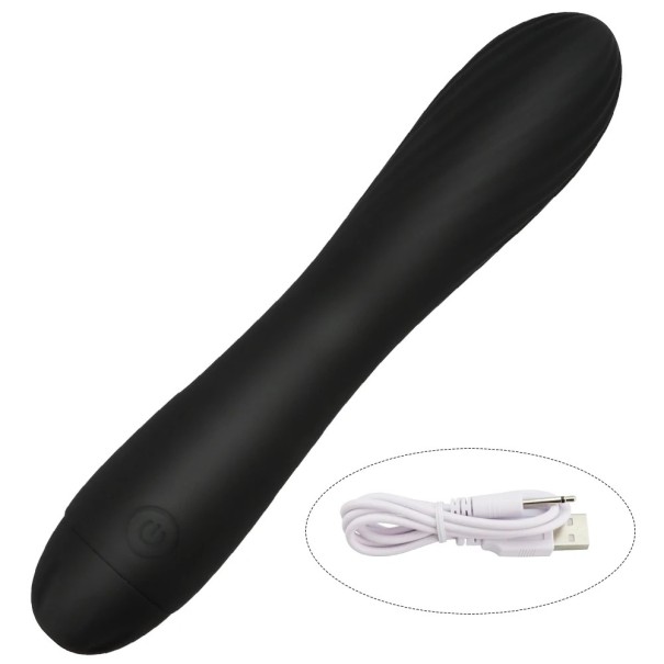 Mini vibrator din silicon 17,2x3,2 cm cu suprafață crestată și 7 moduri de vibrație Încărcare USB, ambalaj discret impermeabil negru