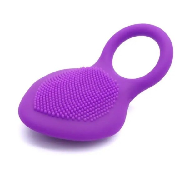 Mini vibrator din silicon cu inel de sufocare, formă plată cu proeminențe de masaj, 10 moduri de vibrație, încărcare USB, ambalaj discret violet