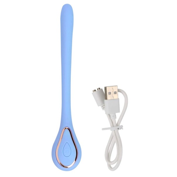 Mini vibrator din silicon in forma de lingura, 10 moduri de vibratie, incarcare prin cablu USB magnetic albastru