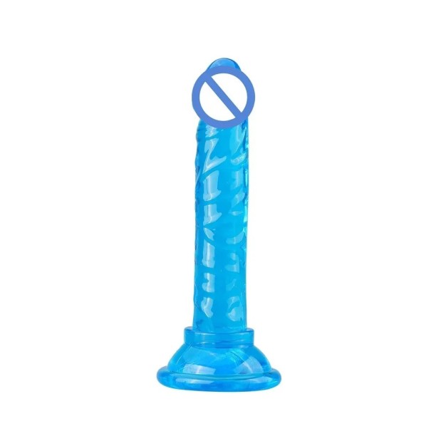 Mini vibrator jeleu cu ventuză textură realistă utilizare vaginală și anală ambalaj discret albastru