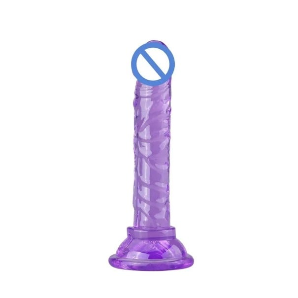 Mini vibrator jeleu cu ventuză textură realistă utilizare vaginală și anală ambalaj discret violet