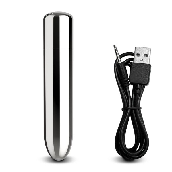 Mini vibrator metalic 10x2 cm in forma de cartus cu 10 moduri de vibratie si incarcare USB, ambalaj discret 1
