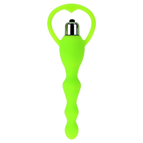 Mini-vibrator op batterijen van siliconen in de vorm van anale kralen met een ronde handgreep, 17 cm waterdicht, discrete verpakking groen