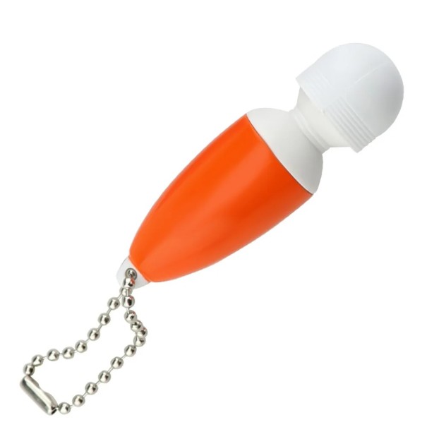 Mini vibrator suplimentar 6,5 cm sub forma unui breloc bagheta magica dimensiuni compacte utilizare discreta cadou amuzant usor de folosit ambalaj discret portocale